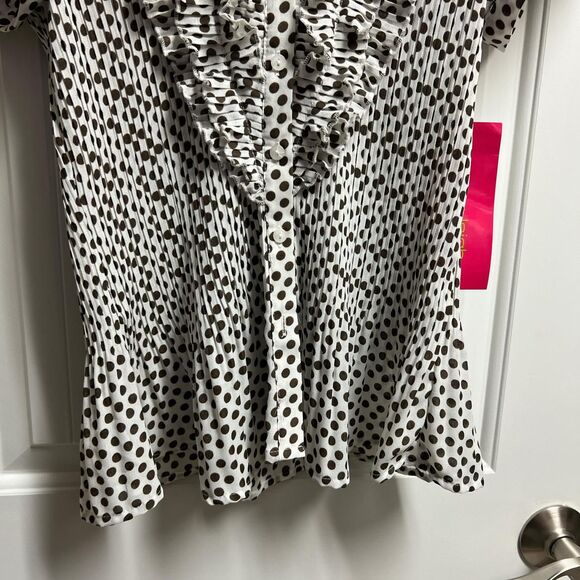 NWT Flower Wonder Sunny Leigh Brown Polka Dot Short Sleeve Button Down Shirt - Picture 4 of 6